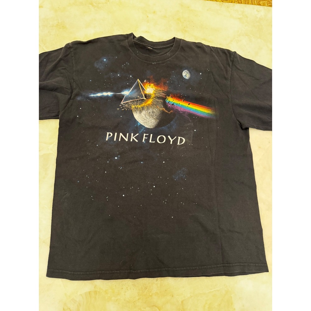 Pink Floyd Dark Side of the Moon Graphic T-Shirt Black Mens L-XL Rock Band Tee